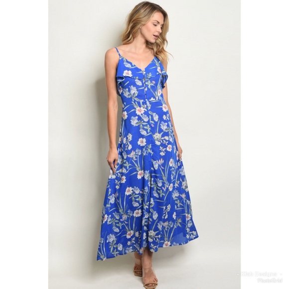 🛍Stunning! Royal Blue Ruffled Floral Maxi Dress! - Picture 5 of 5